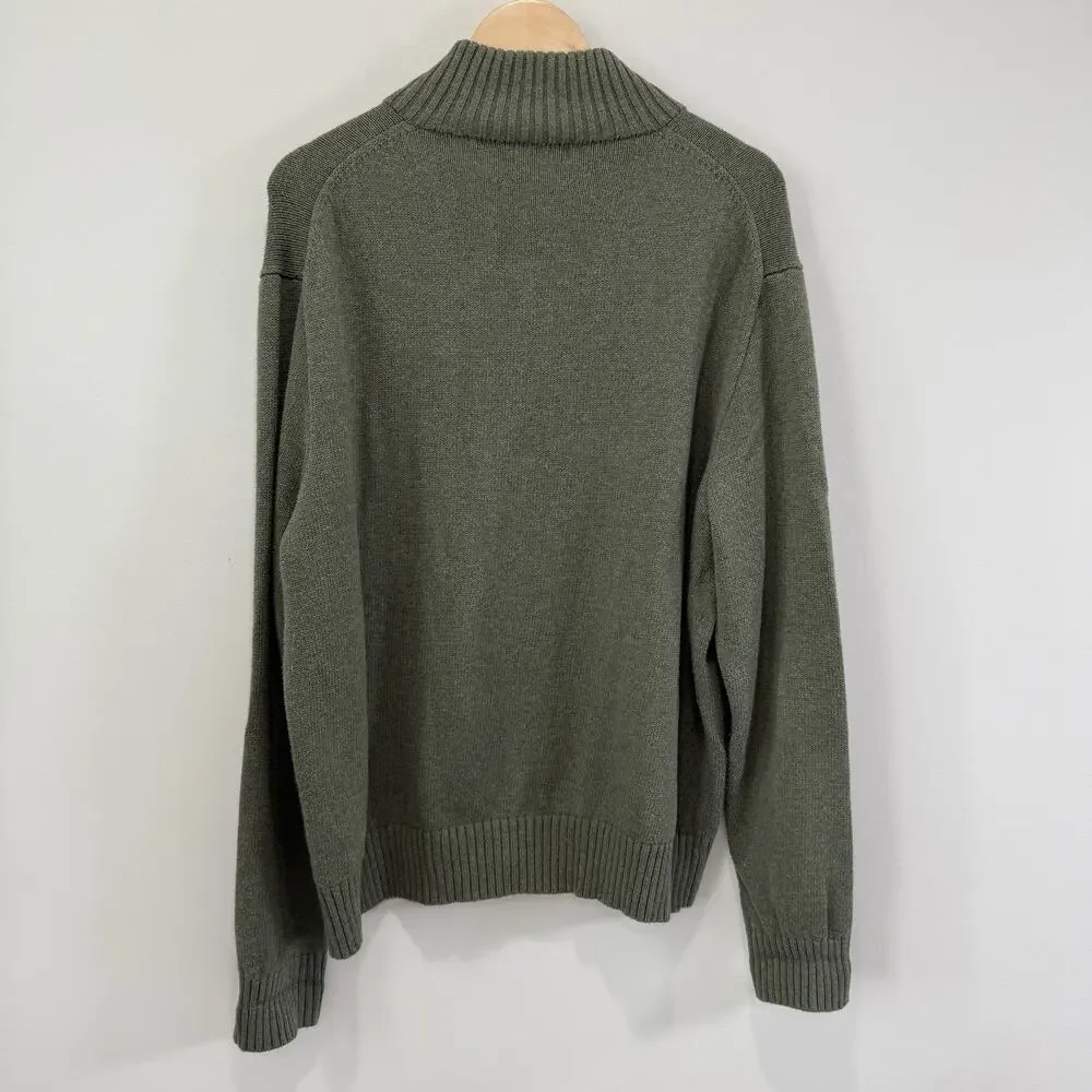 Polo Ralph Lauren Mens Sz XL Button Mock Neck Army Green Cotton Pullover Sweater